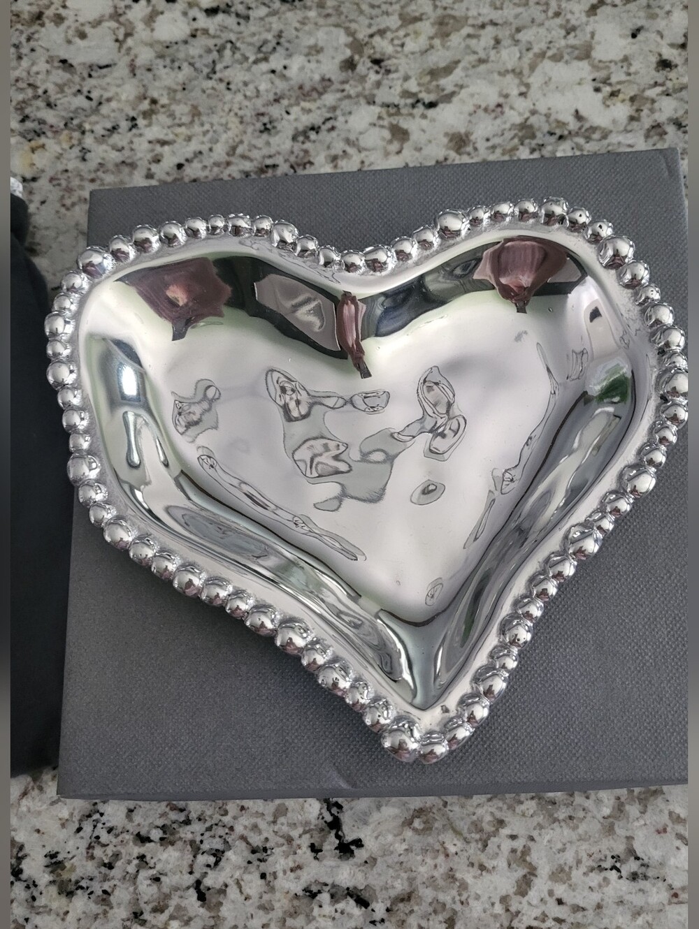 Beatriz Ball Small Heart Shaped Beaded Edge Metal Alloy Dish - Silver